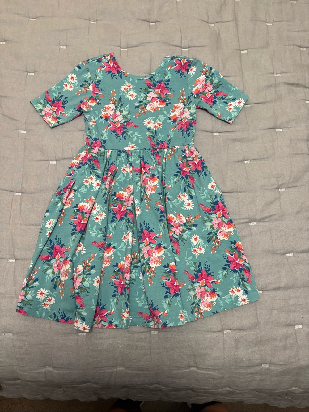Ruffle Butts Girls Teal Floral Fit-and-Flare Dress